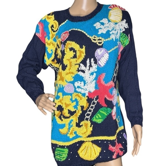 Vintage Chaus seashell ugly knit sweater small - Picture 1 of 9